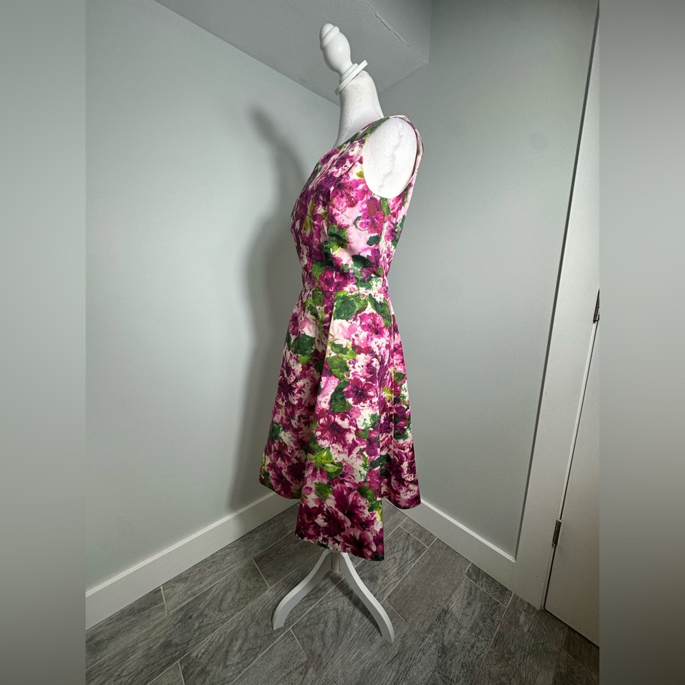 Oscar de la Renta Silk Floral Party Poplin Fit & Flare Cocktail Midi Dress Sz 8 - Picture 4 of 16